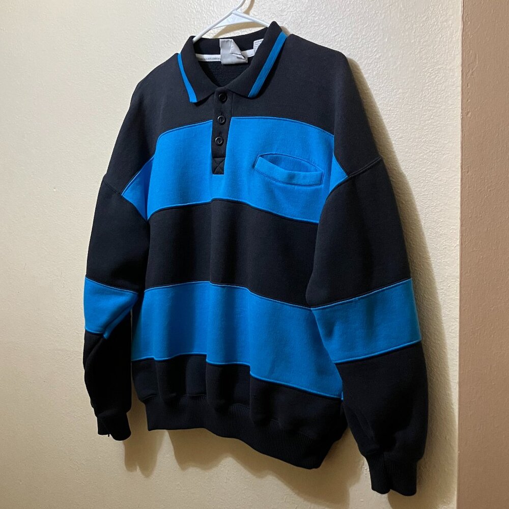 Vintage Claybrooke Sport Blue Stripe Colorblock Sweatshirt Polo 90s Size Large
